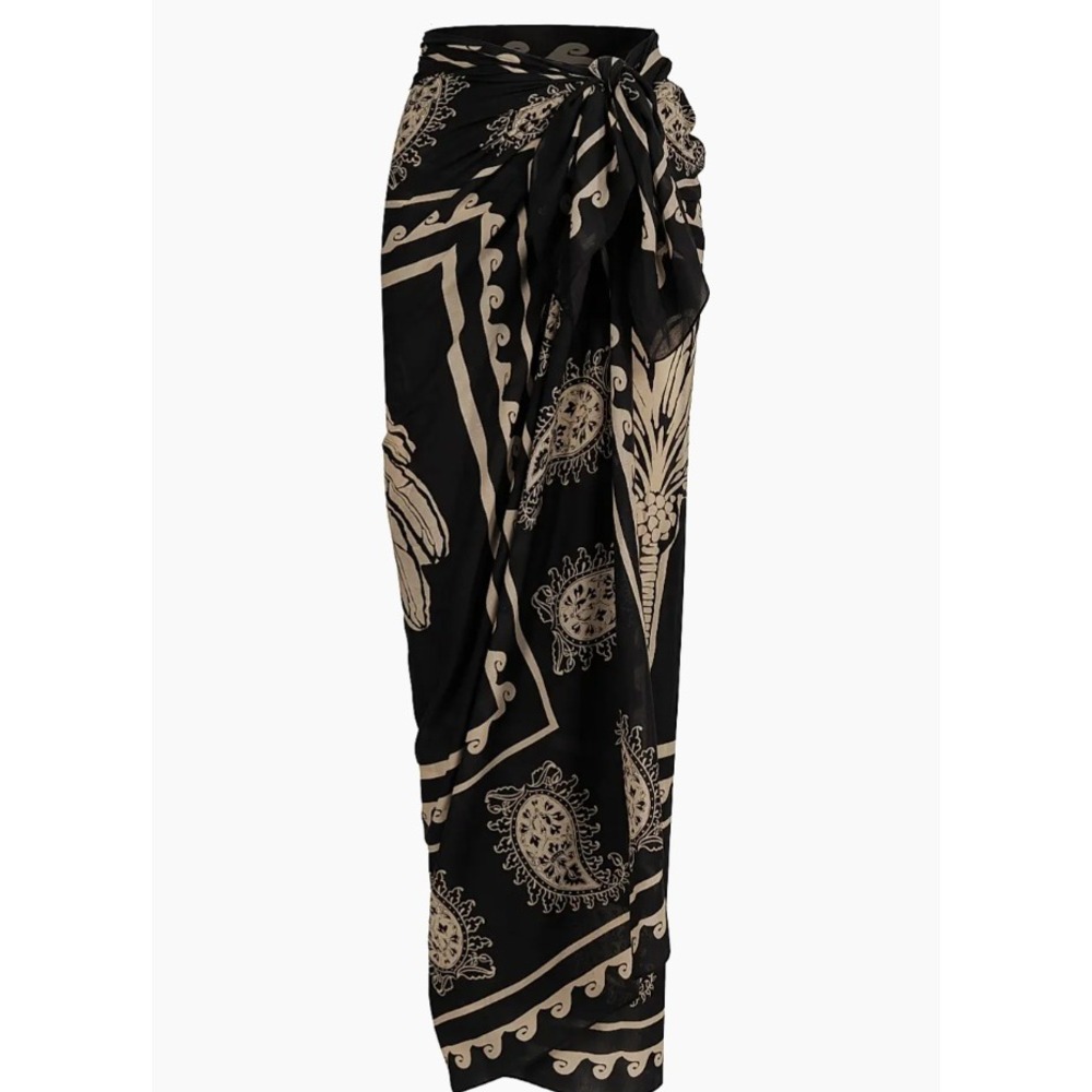 Johanna Ortiz Kilimanjaro Paisley Pareo Black Pink Palm Tree Sarong Wrap Shawl